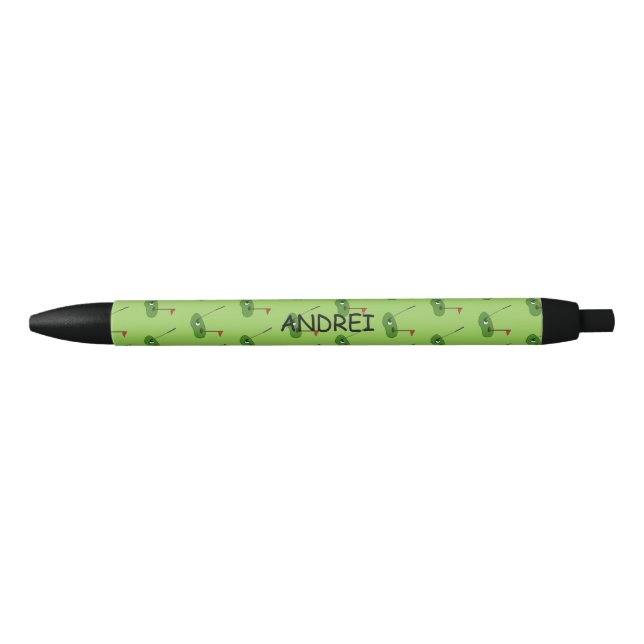 Stylo Noir Trou de golf avec drapeau Personnaliser (Devant)