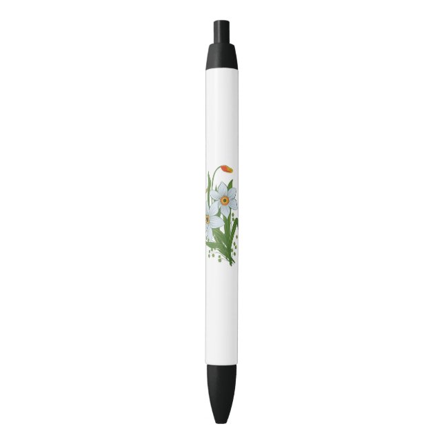 Stylo Noir Tulipes et jonquilles Fleurs (devant Vertical)