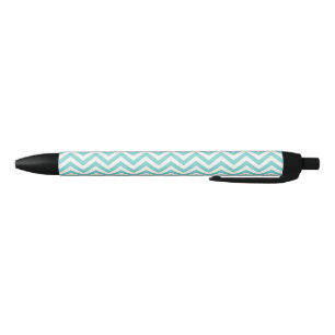 Stylo Noir Turquoise Aqua Blanc Grand Motif Chevron ZigZag