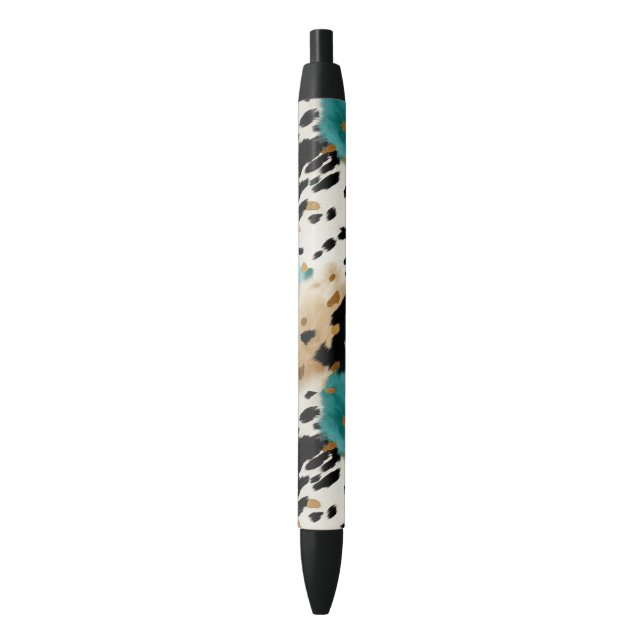 Stylo Noir Turquoise Black Cream Gold Western Cowhide (devant Vertical)