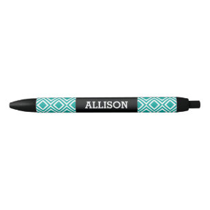 Stylo Noir Turquoise géométrique nommée personnalisée de