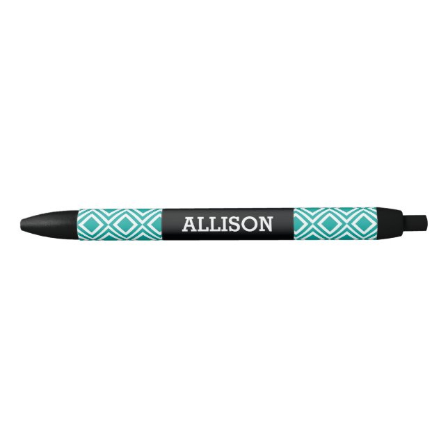 Stylo Noir Turquoise géométrique nommée personnalisée de Teal (Devant)