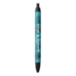 Stylo Noir Turquoise Sparkle Mermaid personnalisé