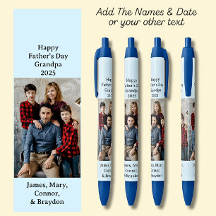 Stylo Noir Une photo, Nom Date, votre texte sur bleu doux, Bl