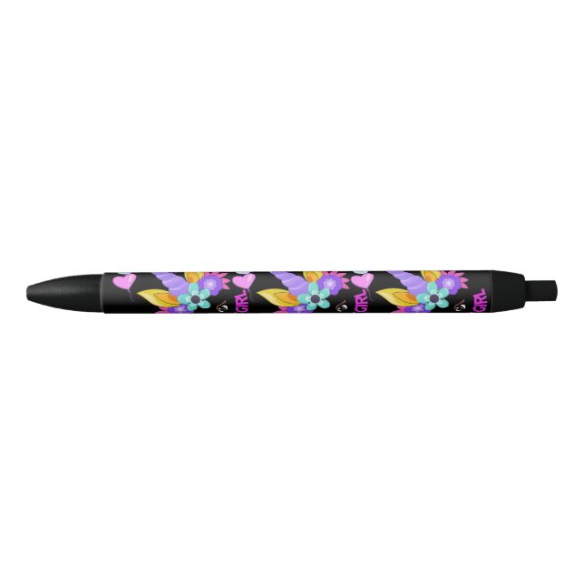 Stylo Noir Unicorne, Fille d'anniversaire, fête d'anniversair (Devant)