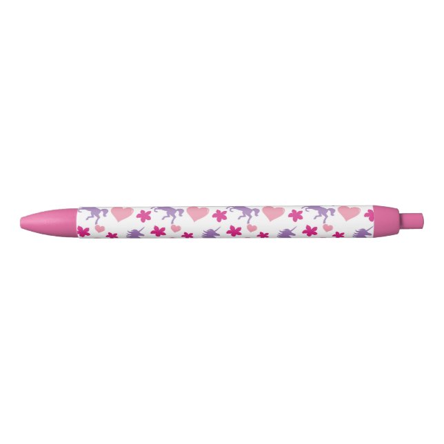 Stylo Noir Unicornes et Motif de coeur (Devant)
