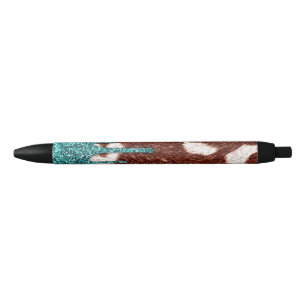 Stylo Noir Vachette à Parties scintillant Turquoise