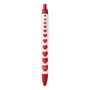 Stylo Noir Valentines personnalisées Jour des Coeurs Rouges
