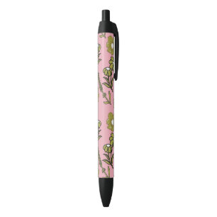 Stylo Noir Vert rose rétro Y2K Funky Hippie Flower Motif