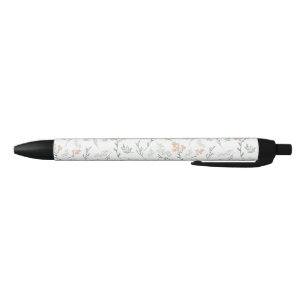 Stylo Noir Vert sauge et aquarelle de fleurs sauvages abricot