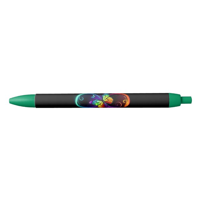 Stylo Noir Vibrant infinity with rainbow butterfly on black (Devant)