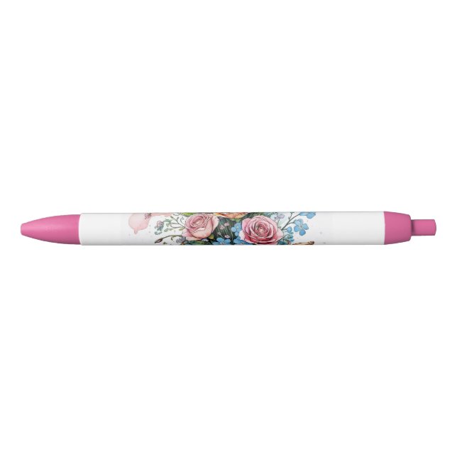 Stylo Noir Vin floral Motif - Aquarelle douce Boho art (Devant)