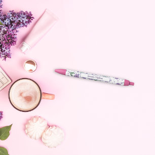 Stylo Noir Violet Fleur Ditsy Style Monogramme