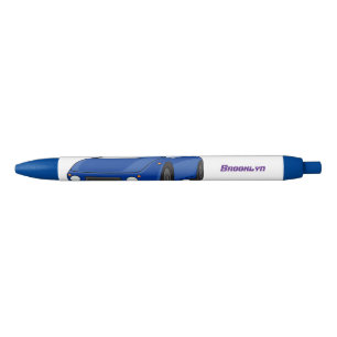 Stylo Noir Voiture de sport bleue avec illustration airfos