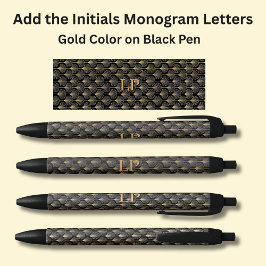 Stylo Noir Vos initiales Monogramme Or Géométrique sur Noir