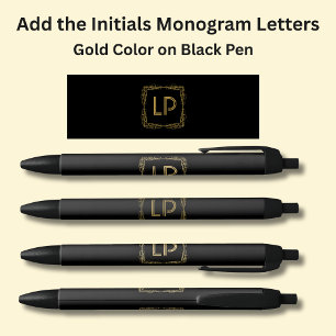 Stylo Noir Vos initiales Monogramme Or Géométrique sur Noir