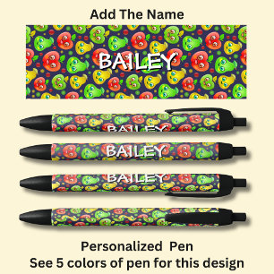 Stylo Noir Votre Nom, Jolie Pommes Rouges Vert Poires