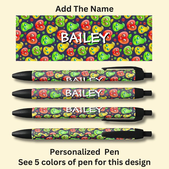 Stylo Noir Votre Nom, Jolie Pommes Rouges Vert Poires (Créateur téléchargé)