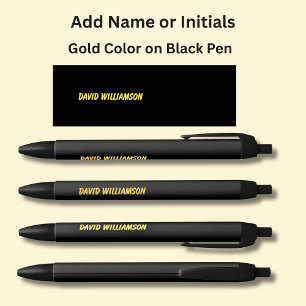 Stylo Noir Votre nom ou vos initiales Orange Gold Lettres sur