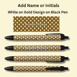 Stylo Noir Votre nom ou vos initiales sur Gold Abstrait