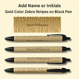 Stylo Noir Votre nom ou vos initiales sur Gold Zebra Stripes