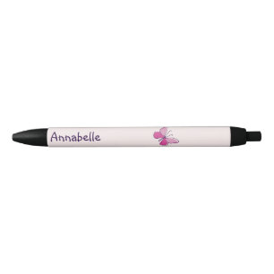 Stylo Noir Votre nom Papillon rose
