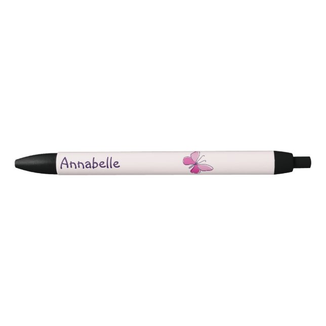 Stylo Noir Votre nom Papillon rose (Devant)