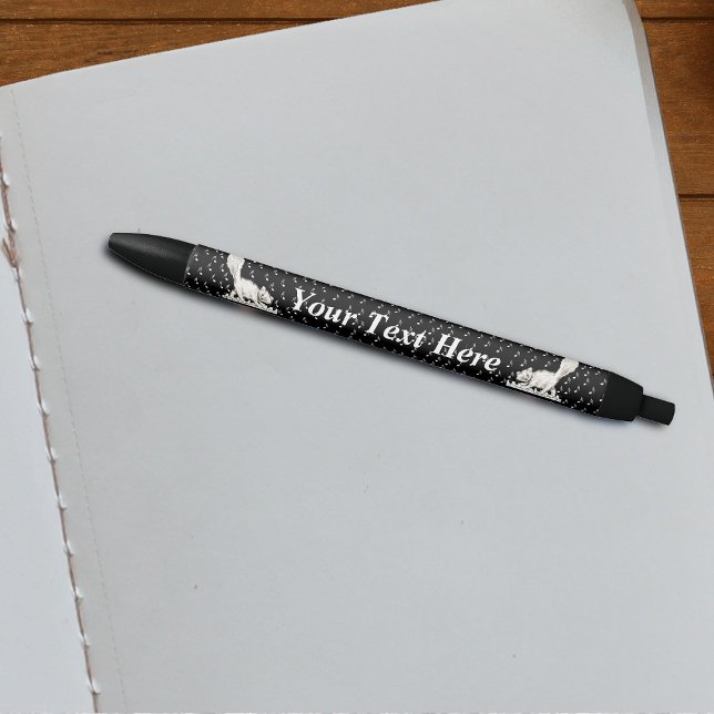 Stylo Noir White Cat on Piano Keys Music Notes (white happy cats walking on piano keys on white music notes on black writing pen.)