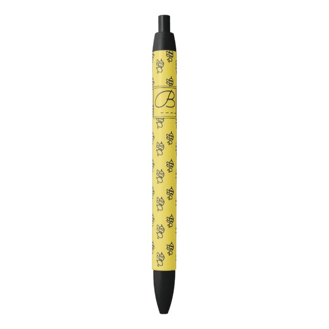 Stylo Noir Yellow Summer Bees Monogramme Motif (devant Vertical)