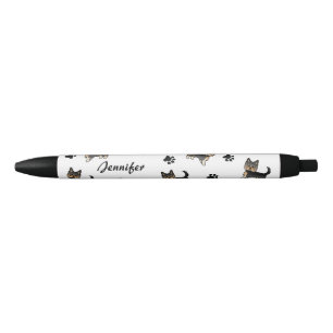 Stylo Noir Yorkshire Terrier noir et feu avec pattes et nom