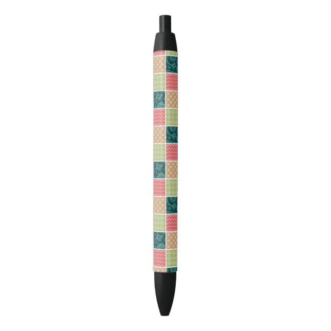 Stylo Noir Zigzag, Chevron, En vichy, Pois, Patchwork (devant Vertical)