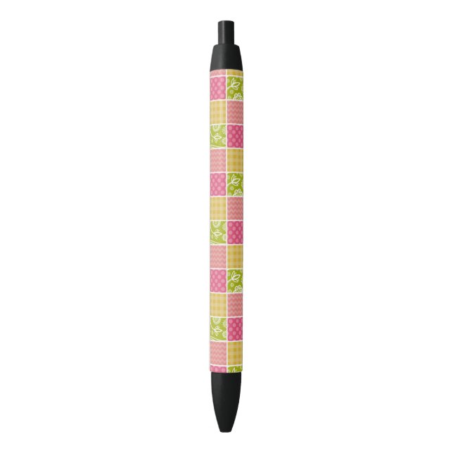 Stylo Noir Zigzag, Chevron, Pois, En vichy, Patchwork (devant Vertical)