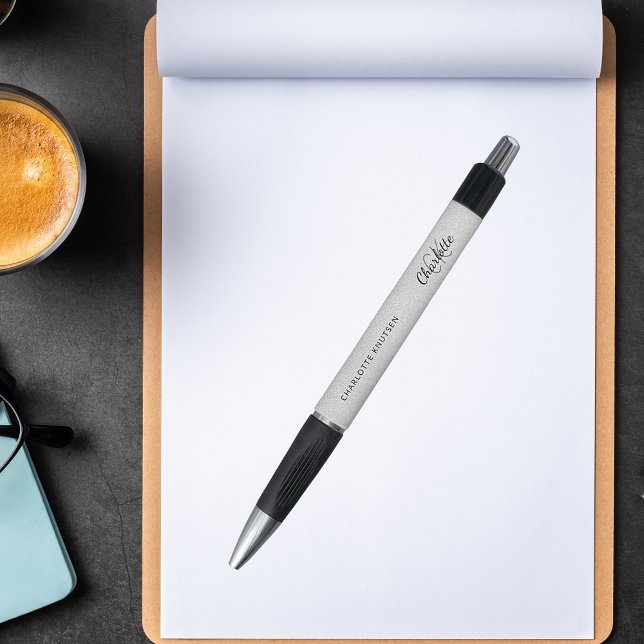 Stylo Nom en script monogramme argent (Créateur téléchargé)