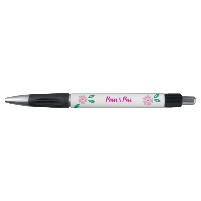 Stylo Nom floral rose doux moderne (Devant)