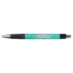 Stylo Nom personnalisé gris et bambou turquoise