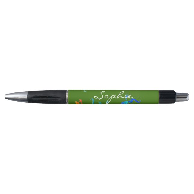 Stylo Nom personnalisé mignon gecko vert éco nature (Devant)