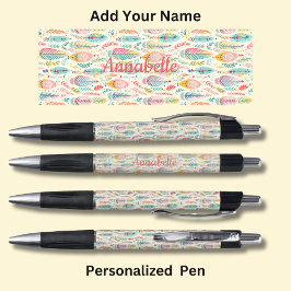 Stylo Nom personnalisé, Plumes Aqua Boho Rose