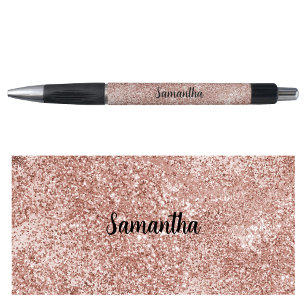 Stylo Nom personnalisé Rose Gold Blush Pink Parties scin