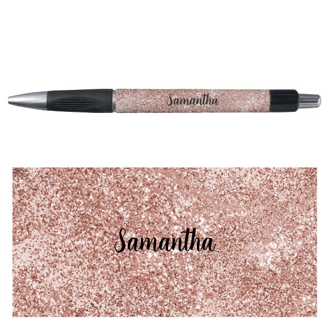 Stylo Nom personnalisé Rose Gold Blush Pink Parties scin (Personalized Name Rose Gold Blush Pink Glitter Pen)