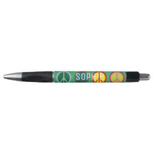 Stylo Nom personnalisé symbole de paix hippy coloré