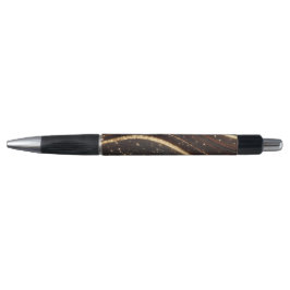 Stylo Noyer foncé Grain en bois avec des rivières en or