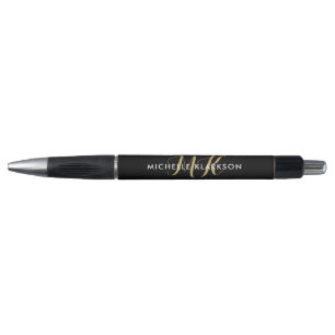 Stylo Or noir monogramme personnalisé initial nom écritu