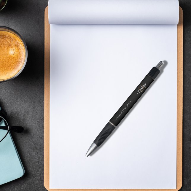 Stylo Or noir monogramme personnalisé script nom (Créateur téléchargé)