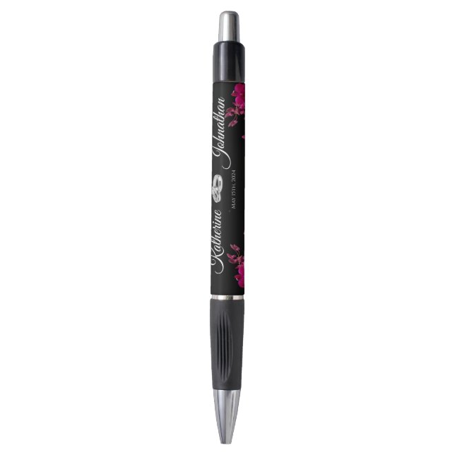 Stylo Orchidées Fuchsia sur Mariage noir (Devant (Vertical))