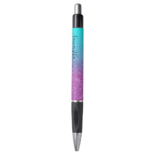 Stylo Paillettes dégradé aqua violet personnalisées fémi
