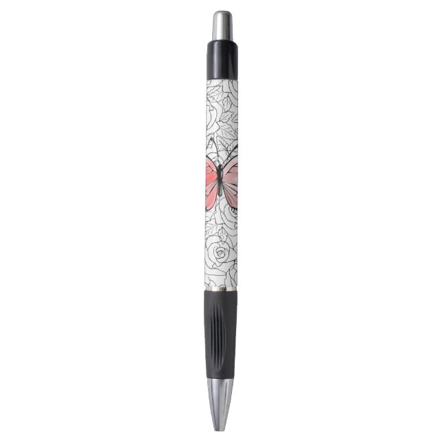 Stylo papillon avec Rose (Devant (Vertical))