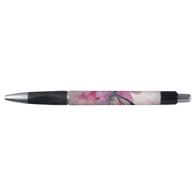 Stylo Papillon Dreamy aux fleurs roses (Devant)