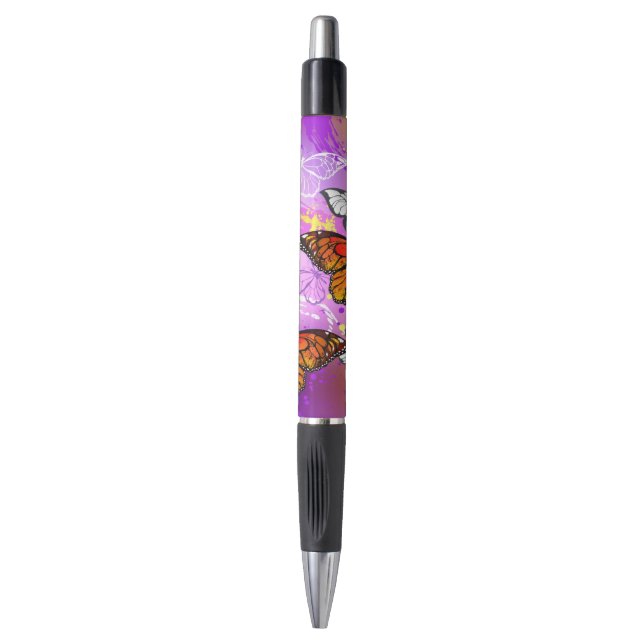 Stylo Papillons Monarque sur Arrière - plan pourpre (Devant (Vertical))