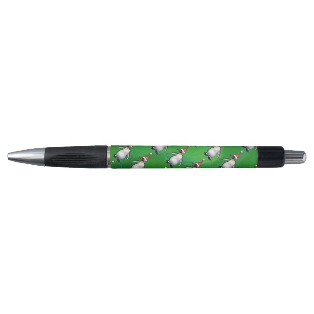 Stylo Pingouin à Santa Hat Motif sur Vert (Devant)