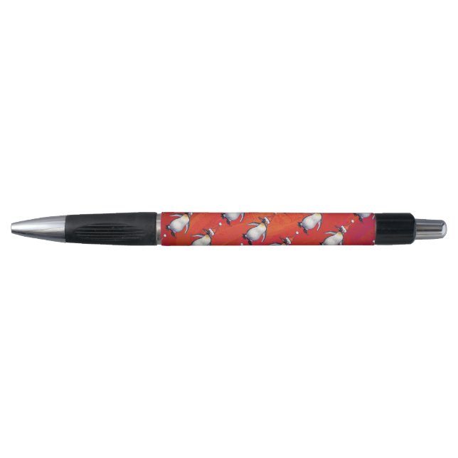 Stylo Pingouin festif dans un Motif de Santa Hat (Devant)